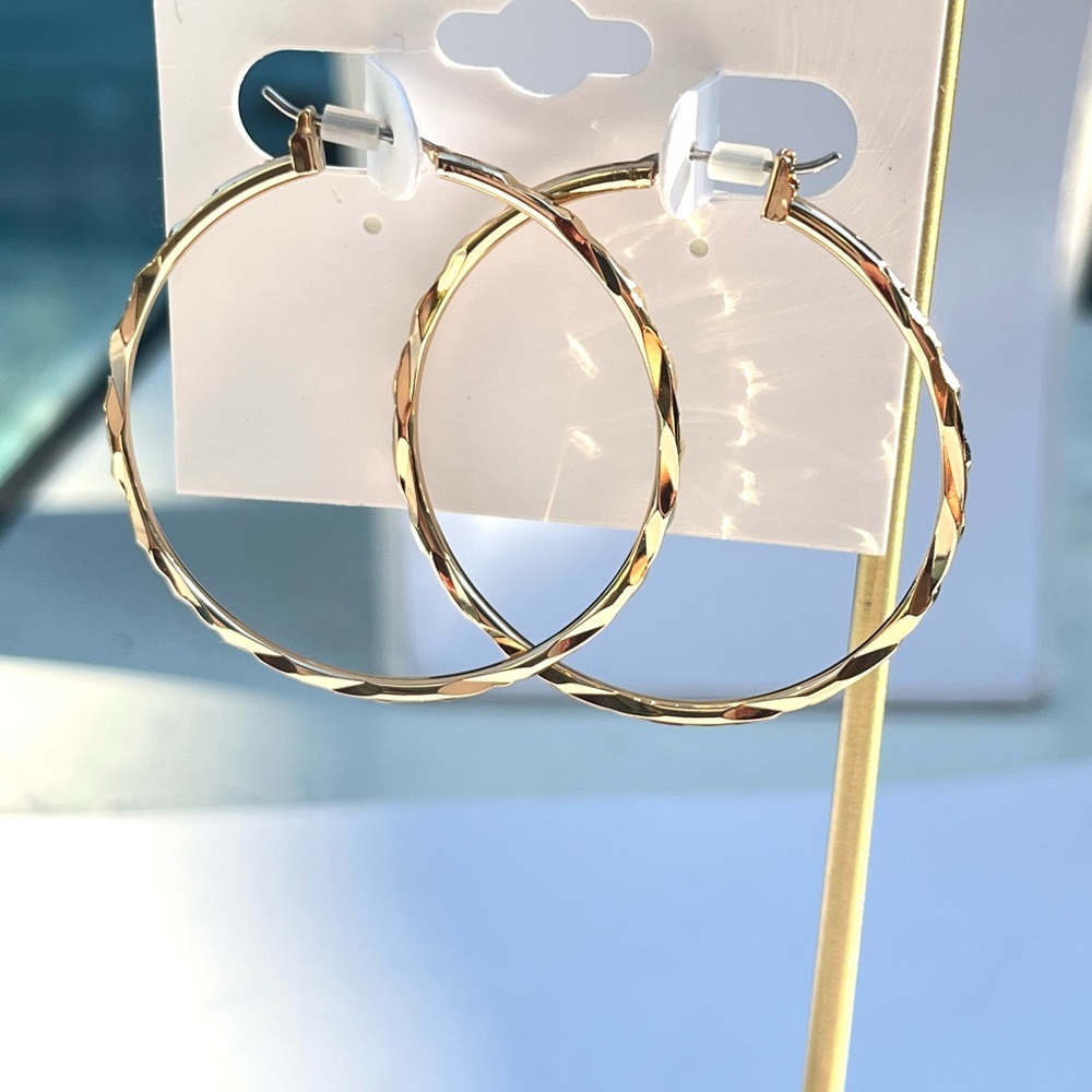 Aqua Gold Tone Hoop Earrings
